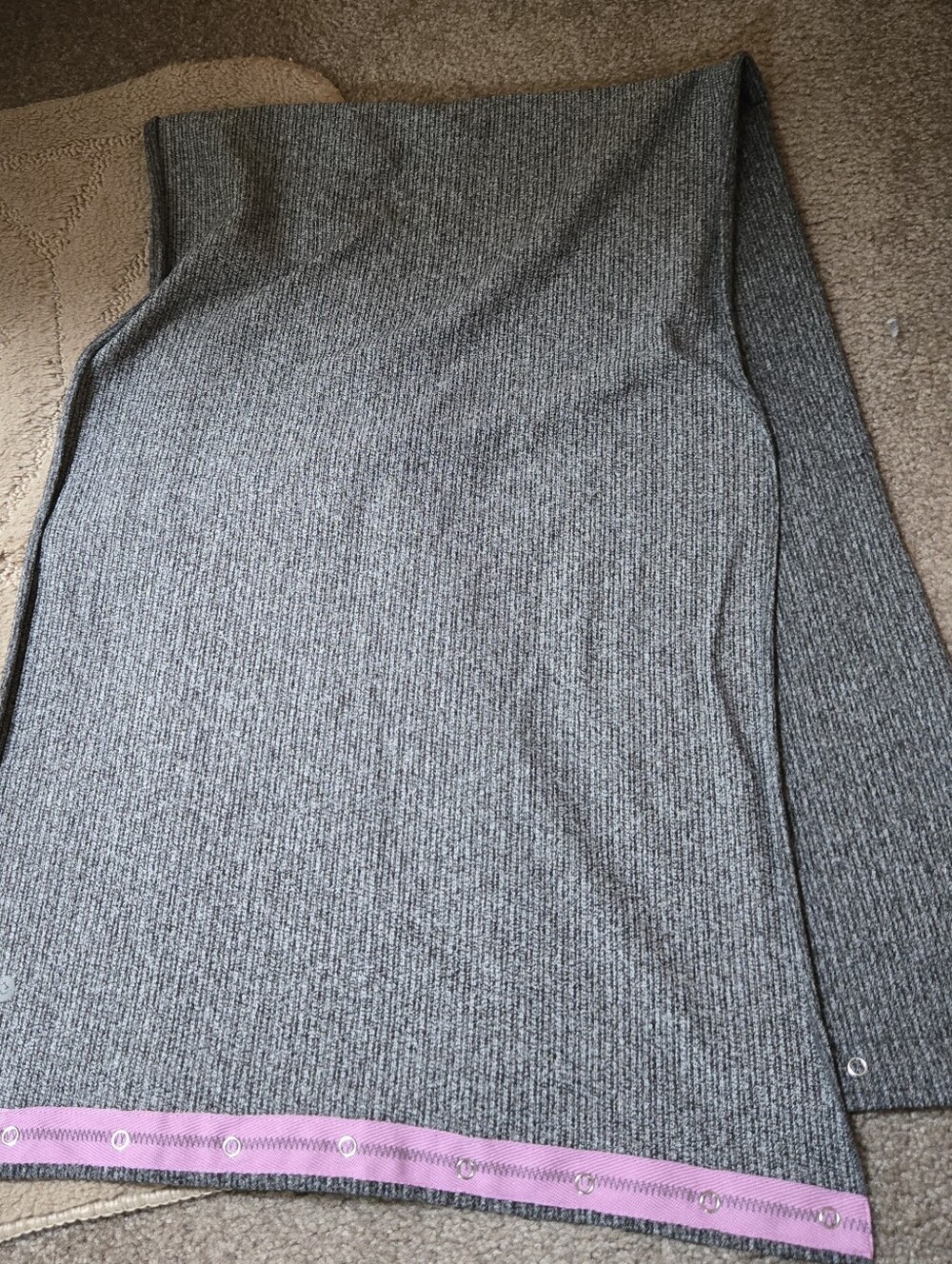 Apana Gray Ribbed Scarf/shaw with Lavender Hem Trim